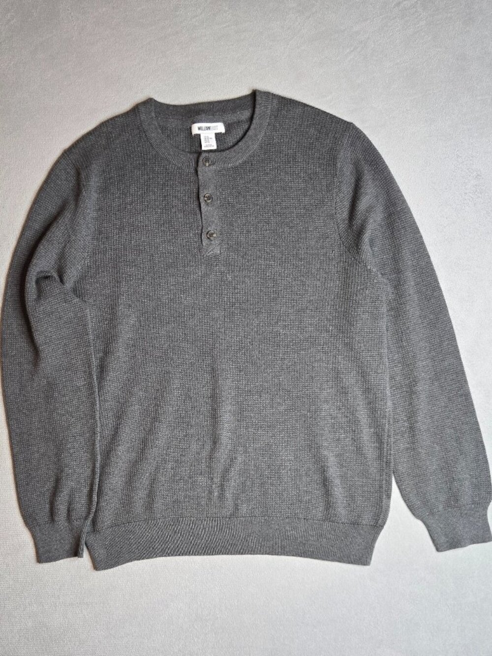 William Rast Men's XL Regular Knit Crew Neck Henley Sweater Gray Waffle Cotton